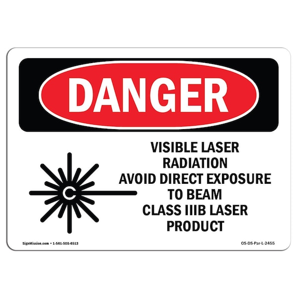 OSHA Sign, Visible Laser Radiation Avoid, 5in X 3.5in Decal, 10PK, 5" W, 3.5" H, Landscap, PK10